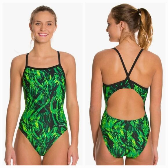 🩵WaterPro Green Storm One Piece Training Bathing Suit Size 34/Small - Picture 1 of 12